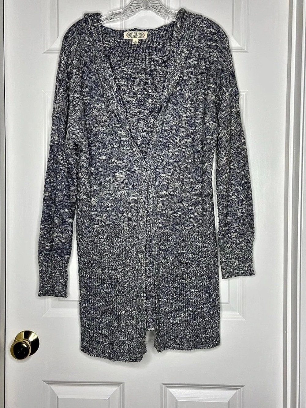 Pink Rose Shawl Collar Cardigan in Blue & Gray XL
